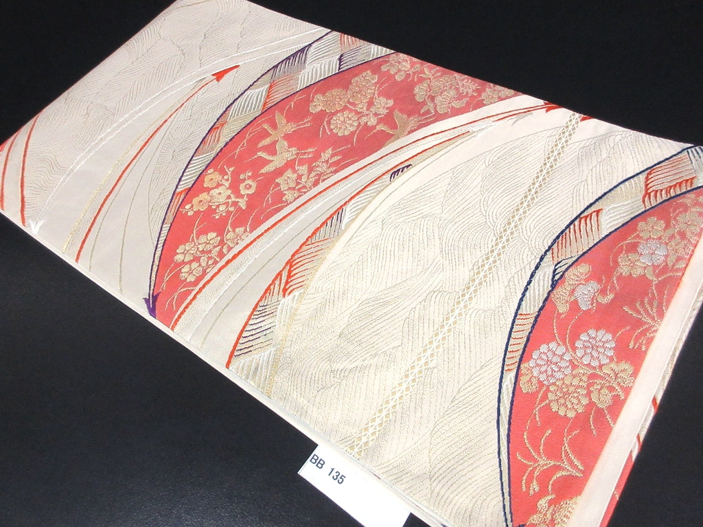 Fukuro Obi Gold White Crane Birds Silk BB135W8