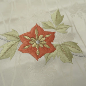 KK1356B7 Silk Kimono Fabric Vintage(1920-1950) Embroidery Pearl white 39.8x13.4in(101x34cm)