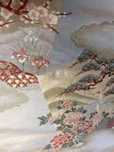 Load image into Gallery viewer, BB8220AA Silk Obi Fabric Vintage(1950-1980) Bird Plum Blossom Blue 108.3x12.2in(275x31cm)
