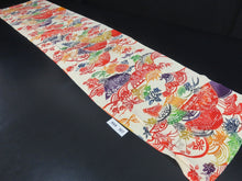 Load image into Gallery viewer, KK907A9 Silk Kimono Fabric Vintage(1950-1980) Birds Chrysanthemum Bellflower Ivory 59.4x12.6in(151x32cm)
