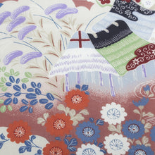 Load image into Gallery viewer, KK1040B2 Silk Kimono Fabric Vintage(1920-1950) Flower Rinzu Light Brown 45.3x28.0in(115x71cm)
