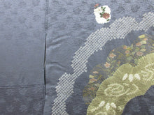 Load image into Gallery viewer, Kimono Blueish Gray Shibori Embroidery Tall Silk #8252B5
