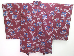 Haori Jacket Vintage(1920-1950) Wine red Sumire Meisen Silk #8219B4
