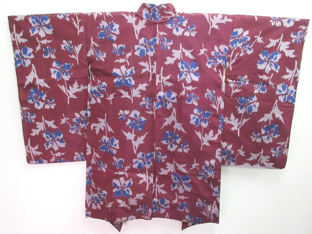 Haori Jacket Vintage(1920-1950) Wine red Sumire Meisen Silk #8219B4