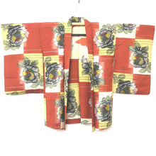 Load image into Gallery viewer, Haori Jacket Vintage(1920-1950) Light Yellow Light Brown Peony Meisen Long Silk #8850B1
