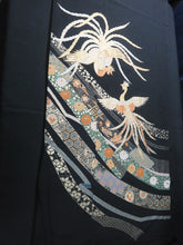 Load image into Gallery viewer, BCF#2784 Silk Tomesode Fabric Phoenix Birds Gold Black 33.5x14.2in(85x36cm)
