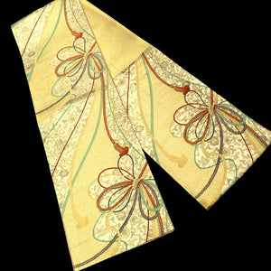 Fukuro Obi Gold Silver Kusudama Butterfly Flower Silk BB213V3