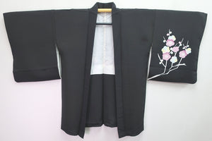 Haori Jacket Vintage(1950-1980) Black Plum blossom Branch Silk #8369D1