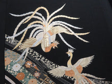 Load image into Gallery viewer, BCF#2784 Silk Tomesode Fabric Phoenix Birds Gold Black 33.5x14.2in(85x36cm)
