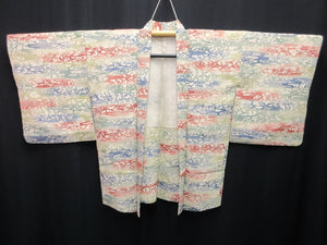 Haori Jacket Vintage(1950-1980) Cream white Maple Leaf Camellia Silk #7616H4