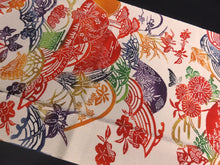 Load image into Gallery viewer, KK907A9 Silk Kimono Fabric Vintage(1950-1980) Birds Chrysanthemum Bellflower Ivory 59.4x12.6in(151x32cm)
