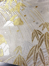 Load image into Gallery viewer, MOF#174 Silk Obi Fabric Vintage(1950-1980) Waterfall Bamboo leaf Gold Silver 14.6x11.8in(37x30cm)
