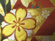 Load image into Gallery viewer, Fukuro Obi Gold Vermillion Cherry Blossom Silk BB12W1
