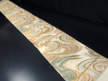 Load image into Gallery viewer, BB8321AE Silk Obi Fabric Vintage(1950-1980) Wave Gold Silver 91.7x11.4in(233x29cm)
