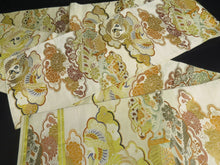 Load image into Gallery viewer, Maru Obi Vintage(1920-1950) Beige Gold Crane Birds Chrysanthemum Silk BB55W4
