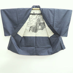 Men's Haori Vintage(1950-1980) Blue Black Landscape Silk #9389G1