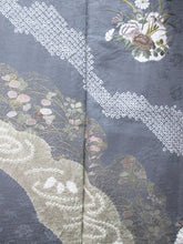 Load image into Gallery viewer, Kimono Blueish Gray Shibori Embroidery Tall Silk #8252B5
