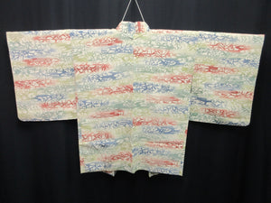 Haori Jacket Vintage(1950-1980) Cream white Maple Leaf Camellia Silk #7616H4