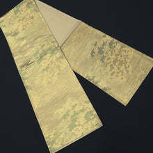 Load image into Gallery viewer, Fukuro Obi Gold Green Bamboo Landscape Silk BB242V4
