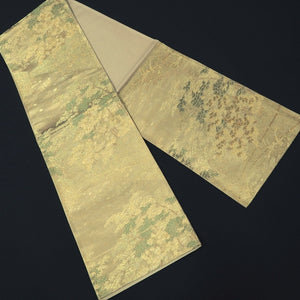 Fukuro Obi Gold Green Bamboo Landscape Silk BB242V4