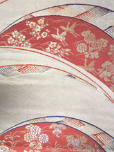 Load image into Gallery viewer, Fukuro Obi Gold White Crane Birds Silk BB135W8
