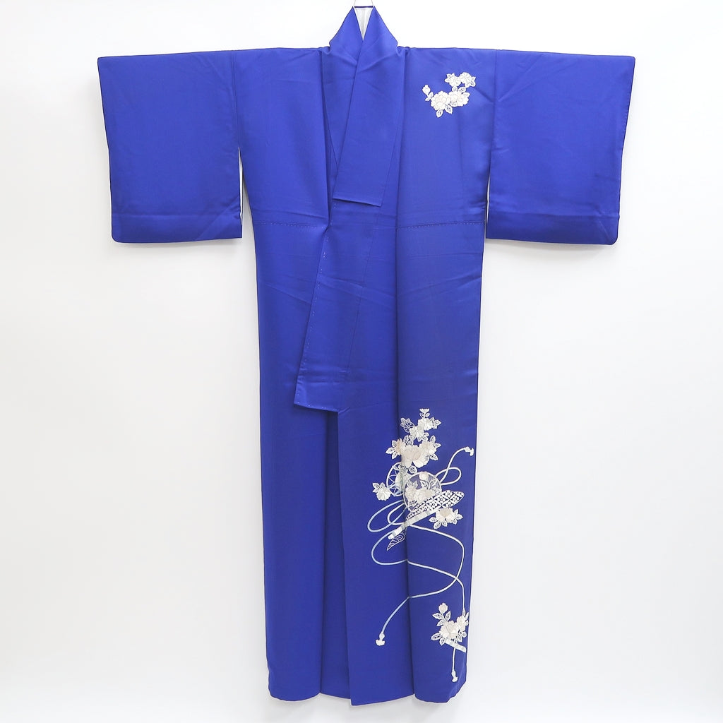 Kimono Blue Fully Embroidered Chrysanthemum Peony Silk #9362F5 – Mikula ...