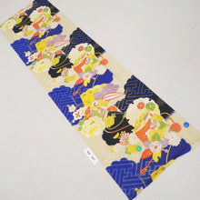 Load image into Gallery viewer, KK1357B7 Silk Kimono Fabric Vintage(1920-1950) Chrysanthemum Blue Black 50.0x13.4in(127x34cm)
