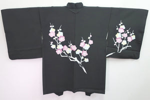 Haori Jacket Vintage(1950-1980) Black Plum blossom Branch Silk #8369D1