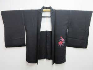 Haori Jacket Vintage(1950-1980) Black Bellflower Tsuzumi Silk #7644J1