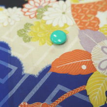 Load image into Gallery viewer, KK1357B7 Silk Kimono Fabric Vintage(1920-1950) Chrysanthemum Blue Black 50.0x13.4in(127x34cm)
