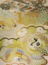 Load image into Gallery viewer, Maru Obi Vintage(1920-1950) Beige Gold Crane Birds Chrysanthemum Silk BB55W4
