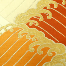 Load image into Gallery viewer, Fukuro Obi Vintage(1950-1980) White Gold Orange Wave Silk BB256V5
