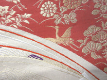 Load image into Gallery viewer, Fukuro Obi Gold White Crane Birds Silk BB135W8
