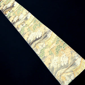 Fukuro Obi Vintage(1950-1980) Gold Kiyomizu Temple Kyoto Landscape Silk BB228V3