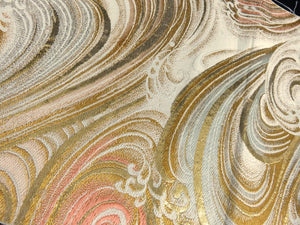 BB8321AE Silk Obi Fabric Vintage(1950-1980) Wave Gold Silver 91.7x11.4in(233x29cm)