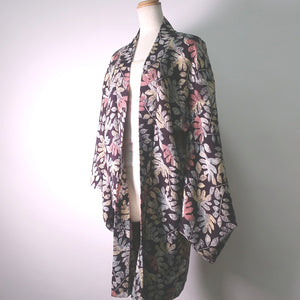 Haori Jacket Vintage(1950-1980) Brownish Brown Botanical Silk #8866B2