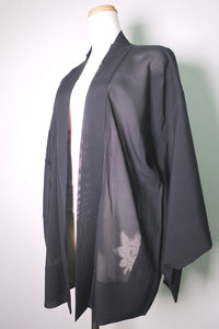 Haori Jacket Vintage(1950-1980) Black See-Through Maple Leaf Silk #8761A1