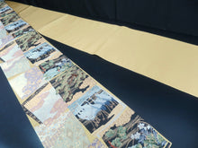 Load image into Gallery viewer, Fukuro Obi Vintage(1950-1980) Light Yellow brown Gold Black Crane Birds Silk BB96W6
