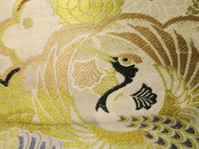 Load image into Gallery viewer, Maru Obi Vintage(1920-1950) Beige Gold Crane Birds Chrysanthemum Silk BB55W4
