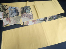 Load image into Gallery viewer, Fukuro Obi Vintage(1950-1980) Light Yellow brown Gold Black Crane Birds Silk BB96W6
