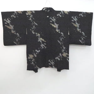 Haori Jacket Vintage(1950-1980) Black Silver Gold Abstract art Silk #9571H3