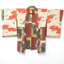 Load image into Gallery viewer, Haori Jacket Vintage(1920-1950) Light Yellow Light Brown Peony Meisen Long Silk #8850B1

