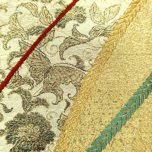 Fukuro Obi Gold Silver Kusudama Butterfly Flower Silk BB213V3