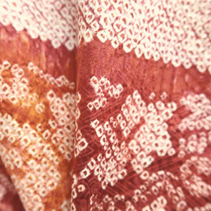 Haori Jacket Vintage(1950-1980) Red Full Shibori Bellflower Cloud Silk #9439G3