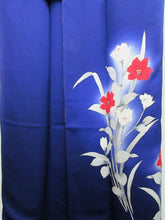 Load image into Gallery viewer, Kimono Dark Blue Flower Tsukesage Tall Silk #8253B5
