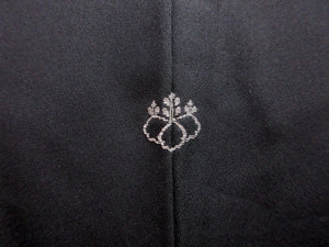 Haori Jacket Vintage(1950-1980) Black Bellflower Tsuzumi Silk #7644J1