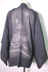 Haori Jacket Vintage(1950-1980) Black See-Through Maple Leaf Silk #8761A1