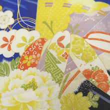 Load image into Gallery viewer, KK1357B7 Silk Kimono Fabric Vintage(1920-1950) Chrysanthemum Blue Black 50.0x13.4in(127x34cm)
