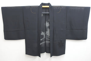Haori Jacket Vintage(1950-1980) Black See-Through Maple Leaf Silk #8761A1