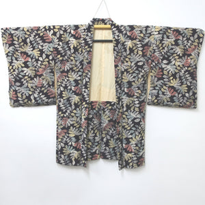 Haori Jacket Vintage(1950-1980) Brownish Brown Botanical Silk #8866B2
